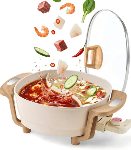 Hot Pot Electric Hot Pot with Divider, Large 6.3QT Nonstick Dual-Sided Shabu Shabu Pot Dual-Flavor hotpot electric 1500W with Adjustable