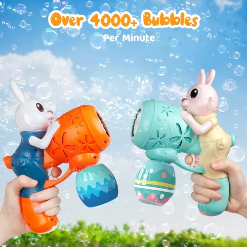 Miniatura 3 de Pistola de burbujas para niños, paquete de 2 pistolas de burbujas para niños pequeños, máquina de burbujas de conejo, juguete eléctrico de burbujas
