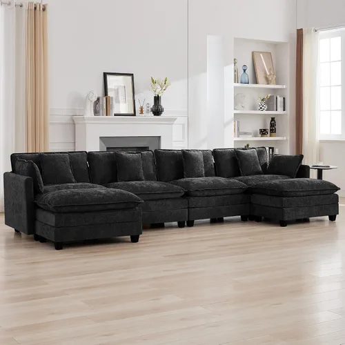 Miniatura 84 de Otomán de Sofá Moderno de Chenille Nube de 35'', Otomán Rectangular para Sofá Seccional Modular, Beige