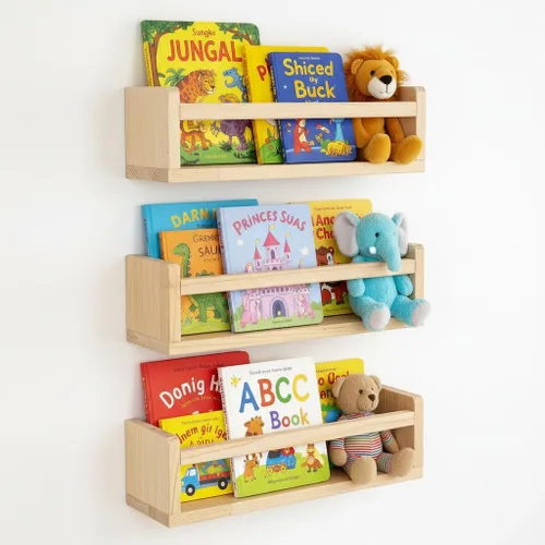 Miniatura 16 de AZSKY Estantes clásicos para libros de guardería, estantes flotantes de madera negra, estantería de pared para decoración de baño, cocina, especias