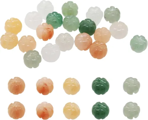 Decoendiy 20 cuentas de piedra natural, cuentas en forma de calabaza de otoño y otoño, cuentas de cristal de piedras preciosas, cuentas espaciadoras