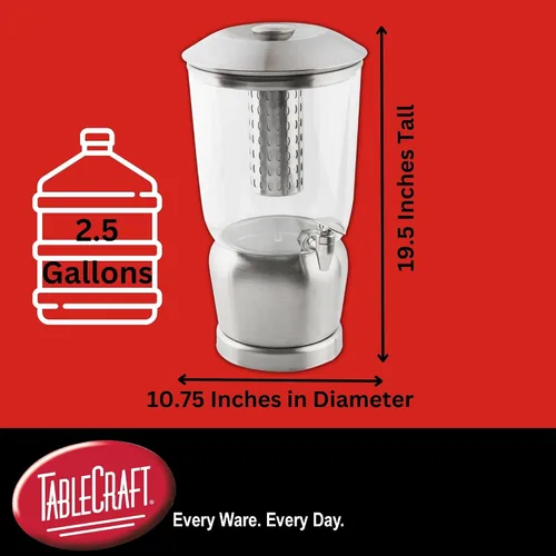Miniatura 3 de TableCraft 75 Dispensador de bebidas de lujo de 2.5 galones con infusor de frutas y soporte, Tritan y acero inoxidable cepillado, dispensador