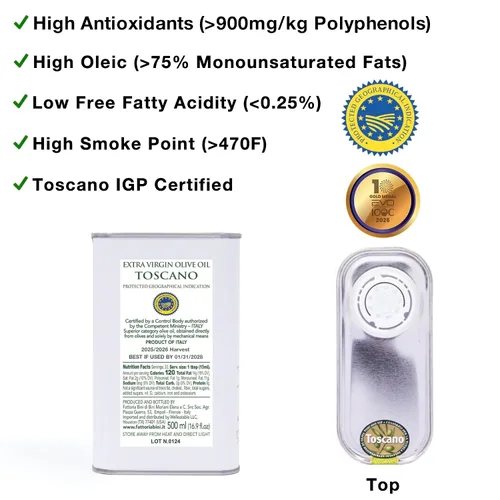 Miniatura 3 de Fattoria Bini Aceite de oliva italiano virgen extra virgen 2023-2024 Toscana IGP rico en polifenoles (+450 mg/kg) 2023-2024 Italia, propiedad