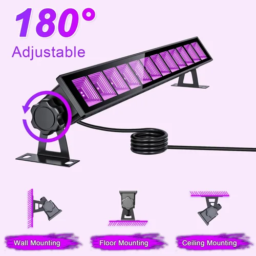 Miniatura 5 de Paquete de 2 barras de luz negra UV de 45 W, luces negras LED de 395 NM para fiesta brillante, pintura corporal, Halloween, carteles fluorescentes