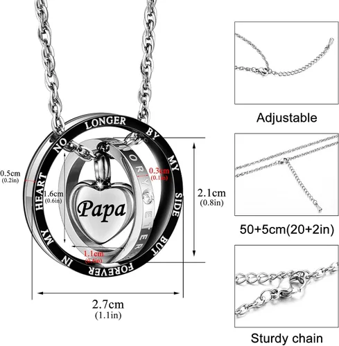 Miniatura 41 de XIUDA Collar de urna de cremación para cenizas, recuerdo tallado con recuerdo eterno de acero inoxidable, joyería conmemorativa para cenizas