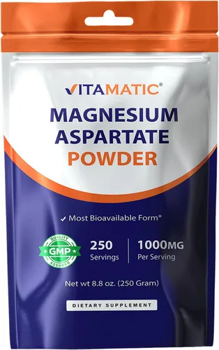 Vitamatic Aspartato de magnesio 1000 mg por porción apoya la salud muscular, articular y cardíaca, 8.82 oz - 250 porciones