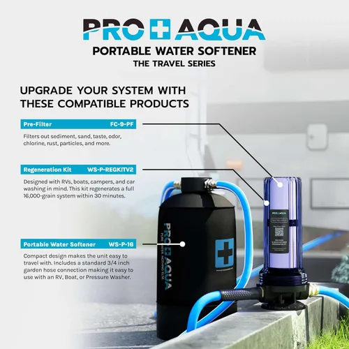 Miniatura 7 de PRO+AQUA Suavizante de agua portátil de 16,000 granos para RV, remolques, barcos, lavado de autos móvil, lavado a presión, protege los sistemas