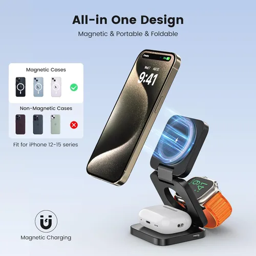 Miniatura 2 de Estación de carga 3 en 1 para Apple, cargador portátil Mag-Safe, cargador de viaje plegable para múltiples dispositivos Apple, para iPhone 16, 15