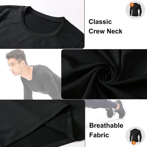 Miniatura 3 de 3 Pack Men's Athletic Long Sleeve Compression Shirts Base-Layer Quick Dry Workout T Shirts Football Running Tops