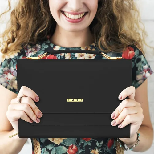 Miniatura 6 de DEHITE Funda para la Biblia para mujer, bolsa de transporte para la Biblia, ranuras para bolígrafos, bolsillo con cremallera, correa para el hombro