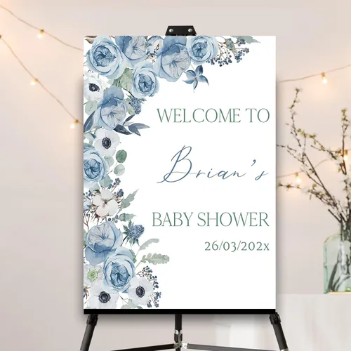 Miniatura 19 de Letrero de bienvenida personalizado para baby shower, letrero de bienvenida personalizado para bebé, letrero de bienvenida de globo azul, decoración