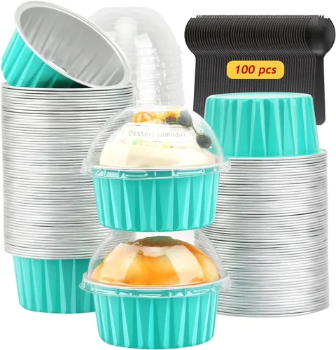 Miniatura 16 de Mini Moldes para Pan de 6.8oz con Tapas Paquete de 100, LNYZQUS Moldes de Aluminio Rectangulares Mini Moldes para Pasteles, Moldes Desechables