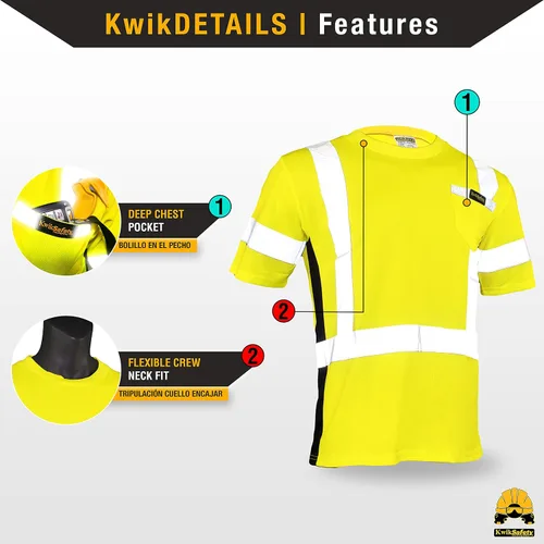 Miniatura 5 de KwikSafety - Charlotte, NC - Camisa de seguridad de manga corta OPERATOR [cinta reflectante sólida] Clase 2 Cumple con ANSI OSHA Cinta básica