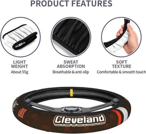 Miniatura 6 de Cleveland - Fundas personalizadas para volante de fútbol, con nombre y número, antideslizantes y absorbentes de sudor, accesorios para automóviles