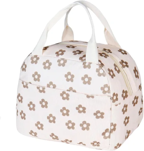 Miniatura 8 de Bolsa de almuerzo para mujeres, hombres y niñas, grandes y lindas bolsas de almuerzo de corduroy - Caja de almuerzo aislada reutilizable