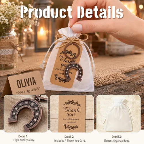 Miniatura 4 de 50 Pcs Lucky Cast Iron Horseshoe Bottle Opener with Kraft Tags Sheer Bags, Good Luck Keepsake for Rustic Wedding Bridal Shower Birthday Bar Cowboy