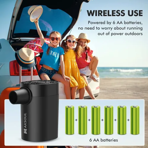 Miniatura 3 de AKSOUL Bomba de aire portátil para inflables: batería recargable de 1600 3600 mAh y bombas eléctricas alimentadas por pilas AA para colchón de aire