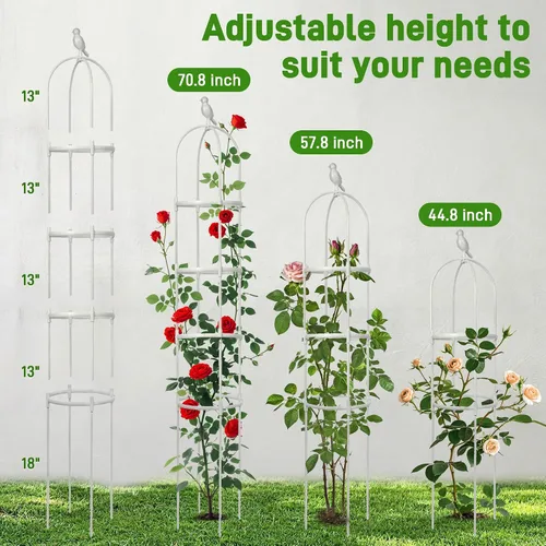 Miniatura 2 de Enrejado de obelisco de jardín de 6 pies para plantas trepadoras, tubo de metal inoxidable con revestimiento de plástico resistente, soporte