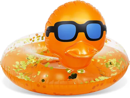 Miniatura 11 de POZA Flotador inflable de pato para piscina: vinilo resistente a los rayos UV, confeti de pato para piscina, flotador de piscina de animales, anillo