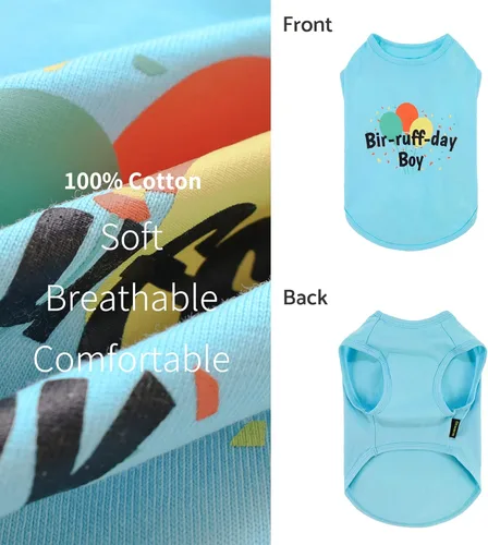 Miniatura 3 de Fitwarm Camisa de cumpleaños para perro, ropa divertida para perros pequeños, traje de cumpleaños para mascotas, camiseta de gato, 100% algodón