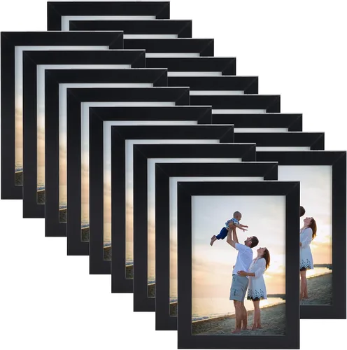 Hoikwo 18 paquetes de marcos de fotos de plástico negro de 3.5x5 multifuncionales con cubierta de plástico para fotos familiares, obras de arte,