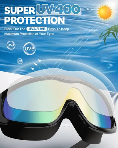 Miniatura 5 de Gafas de natación polarizadas, anti rayos UV y niebla, para adultos, unisex, sin fugas, gafas de natación para hombres, mujeres y jóvenes Negro