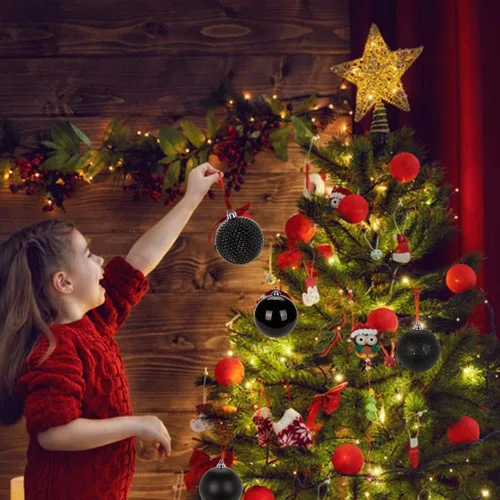 Miniatura 4 de Esferas de adorno de Navidad de 4.7 pulgadas, decoraciones de Navidad grandes, árbol de Navidad, inastillables, grandes, negras, con lazo