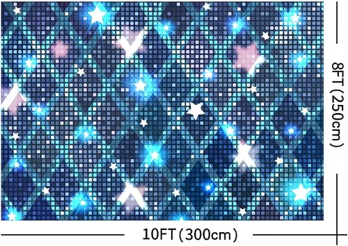 Miniatura 4 de Yeele Telón de fondo de luces de neón de 10 x 8 pies, espectáculo en vivo, discotecas, fondo de fotografía, estrellas, luz con purpurina, cuadrado