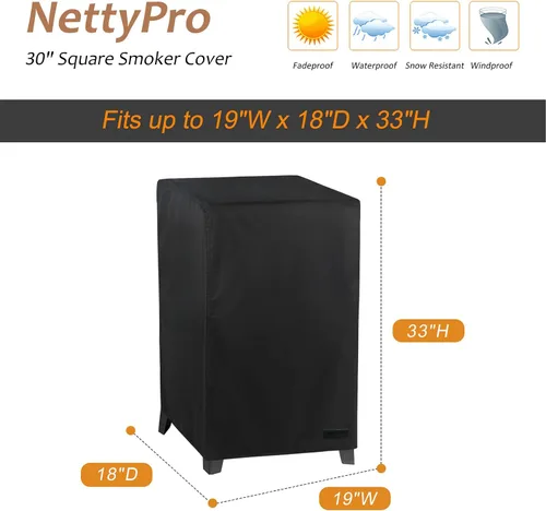 Miniatura 6 de NetttyPro - Funda para ahumador eléctrico de exterior Masterbuilt de 30 pulgadas, impermeable, resistente, cuadrada, vertical, para parrilla