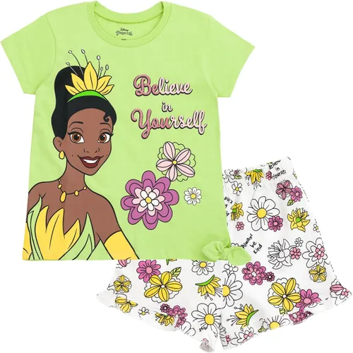 Miniatura 49 de Disney Frozen Moana Princess Tiana - Conjunto de camiseta floral y pantalones cortos de rizo francés para niños pequeños y grandes