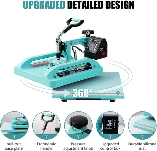 Miniatura 2 de SmarketBuy Prensa de calor 5 en 1, máquina de prensa de calor de 15x15 pulgadas con accesorio para vaso de 30 onzas, máquina de sublimación