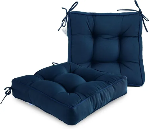 Miniatura 18 de ARTPLAN Cojín de asiento para exteriores, cojín cuadrado grueso para silla de mimbre de patio con lazo, juego de 2, 19 x 19 x 5 pulgadas, beige