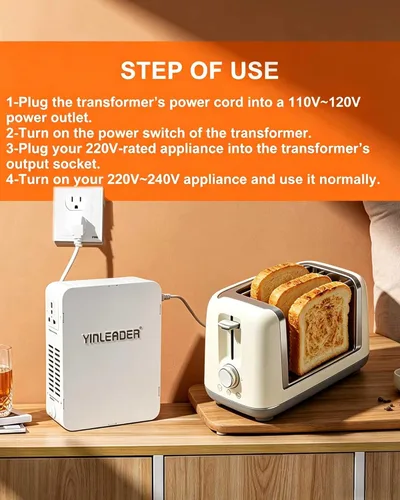 Miniatura 4 de Yinleader Convertidor de voltaje de 120 V a 240 V o 110 V a 220 V transformador elevador utilizando 220/230/240 voltios europea asiática china