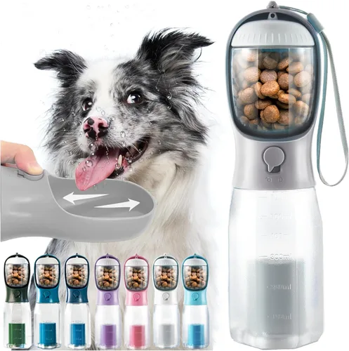 Miniatura 8 de Botella de agua portátil para perros pequeños, dispensador de cuencos de viaje 3 en 1 para mascotas con contenedor de alimentos y soporte para bolsa
