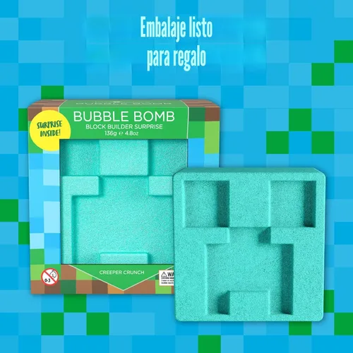 Miniatura 9 de TNT Creeper - Bomba de baño para niños con figura sorpresa de constructor de bloques en el interior (paquete de 1) - Bomba de mina de burbujas