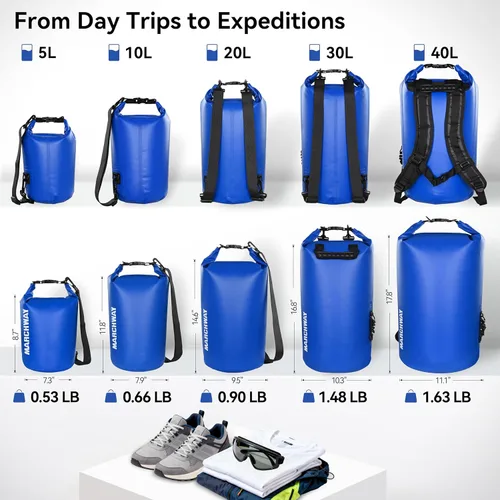Miniatura 4 de MARCHWAY - Bolso seco flotante e impermeable 1.32/2.64/5.28/7.93/10.57 galones, parte superior enrollable, mantiene secos equipos de kayak rafting