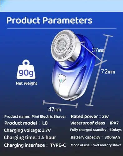 Mini maquinilla de afeitar portátil, maquinilla de afeitar eléctrica impermeable, carga tipo C dura hasta 60 días, afeitadora eléctrica de viaje,