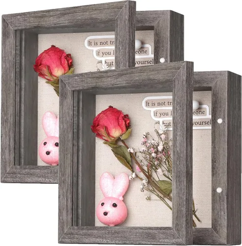 Miniatura 11 de Marco de caja de sombra pequeña de 5 x 5 con parte trasera de lino, resistente vitrina de memoria de flores, imágenes, medallas y más, color negro