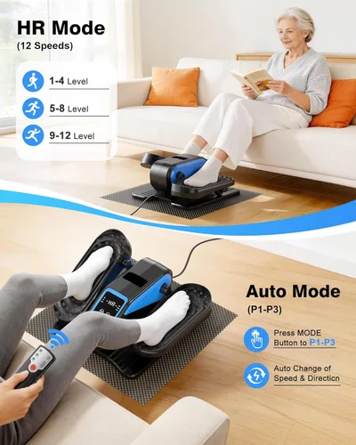 Miniatura 3 de VIVURN® 023 Mini ejercitador elíptico eléctrico de piernas para personas mayores, 12 velocidades, monitor remoto RF, tapete antideslizante