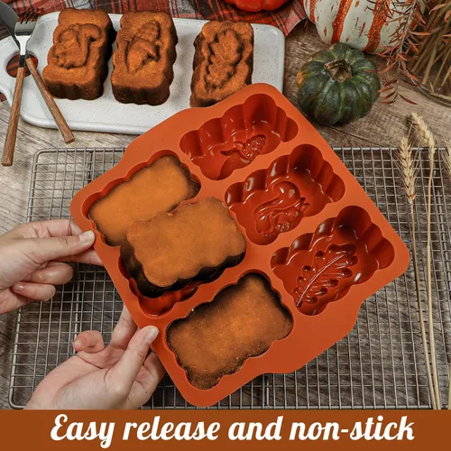 Miniatura 4 de Molde de silicona mini para pan de cosecha de otoño, molde rectangular de silicona de 6 cavidades de otoño, molde de silicona mini para pan