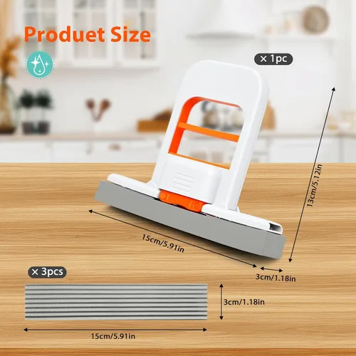 Miniatura 9 de Mini trapeador autoexprimible, fregona de esponja pequeña naranja, sistema de limpieza de uso húmedo y seco, trapeador de escritorio plegable, mango