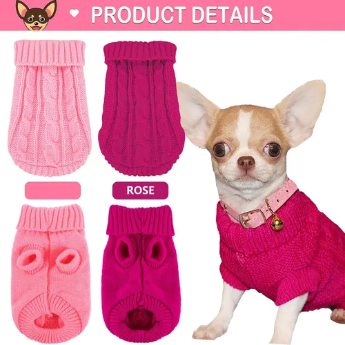 Miniatura 5 de 2 piezas de suéteres para perros con cuello alto de punto, suéter para Chihuahua y Yorkie, ropa para perros pequeños, trajes cálidos de invierno