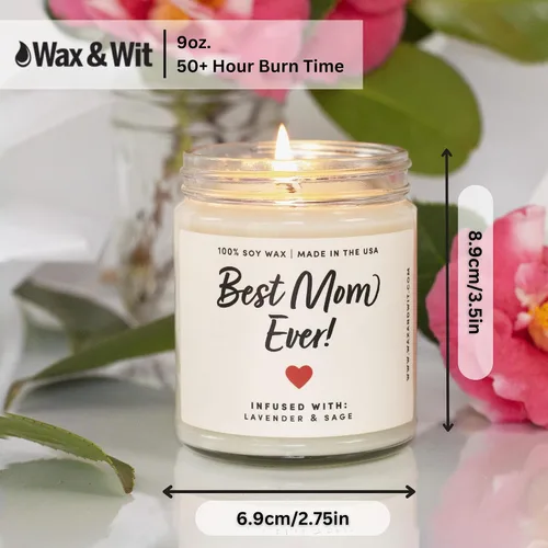 Miniatura 3 de Gran Vela Happy for Mom – 9 onzas, cera de soja, 50 horas de combustión – La mejor vela linda para mamá de hija, hijo, niños, amigo, esposo, ideas