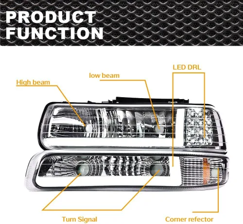 Miniatura 5 de Conjunto de faros LED CNNELL compatible con Chevy Silverado 1999-2002/Suburban Tahoe 2000-2006, carcasa cromada con lente transparente, reflector