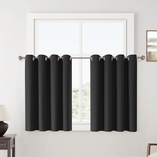 Miniatura 32 de ChrisDowa Cortinas 100% Opacas de Abedul Sólido de 45 Pulgadas de Largo, 2 Paneles para Dormitorio y Sala de Estar, Estilo Granja Oscurecedoras