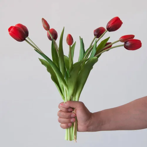 Miniatura 11 de 10 tulipanes artificiales de tacto real, tulipán de látex, tulipanes de plástico artificiales, ramo de flores falsas para mesa de comedor, hogar