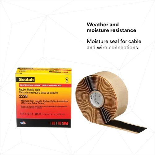 Miniatura 5 de 3M Scotch 2228 - Cinta de masilla de goma, 1 pulgada x 10 pies, negro, ajustable, autofusible, aislamiento eléctrico, sellado de humedad