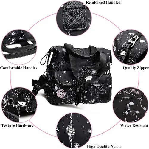 Miniatura 3 de Bolso de mano ligero, floral, con asa superior con múltiples bolsillos de nailon para el trabajo, resistente al agua, bolsa para viajes, de hombro