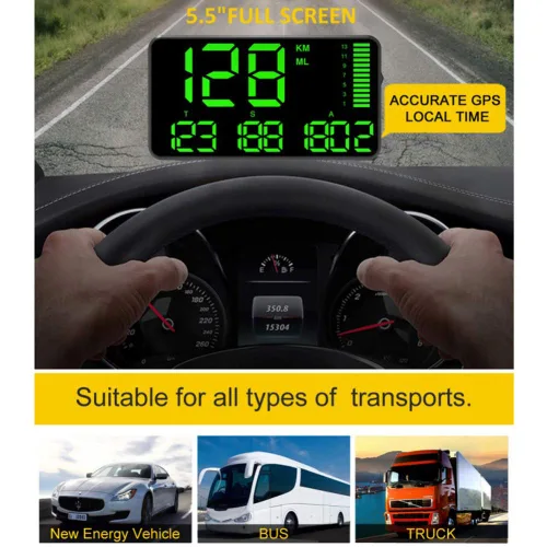 Miniatura 4 de SmartCoolous C90 5.5 pulgadas Universal HUD Head Up Display GPS Digital Velocímetro de alarma de sobrevelocidad Cansado conducción advertencia