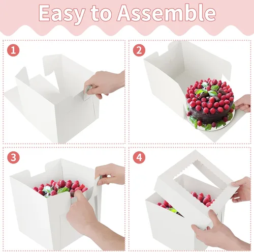 Miniatura 3 de WINKIO Paquete de 4 cajas para pasteles de 8 pulgadas, contenedor desechable de transporte de pasteles, cajas blancas de panadería con ventana